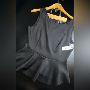 Bisou Bisou Peplum Tank Black With Keyhole Back Size Large NWT